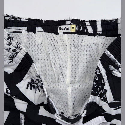 $65 Duvin Design Men's Cactus Swim Trunk Shorts - Black/White - Size: Medium-NEW