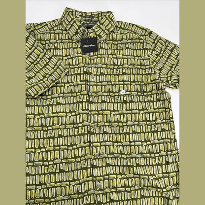 Eddie Bauer Men's Baja Print Camping Short Sleeve Shirt-Olive Green-Medium-New