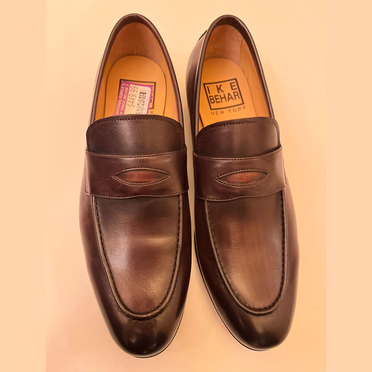 Ike Behar Trey Leather Loafers, Men's Size 8.5M- Brown NEW MSRP $450