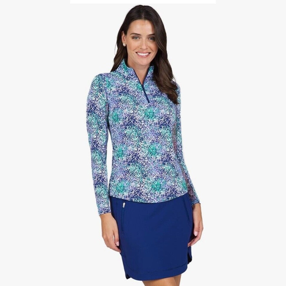 $100 Ibkul Women’s Long Sleeve Zip Mock Neck Top-Spray Paint Purple-XSmall-New