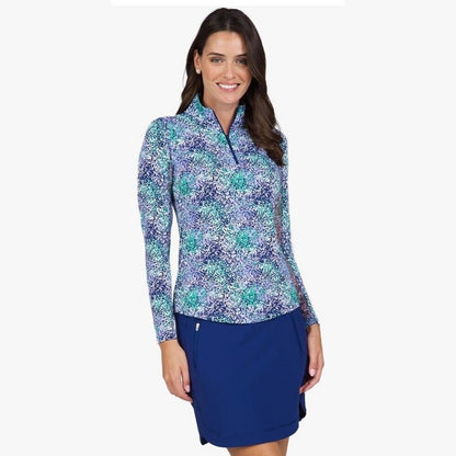 $100 Ibkul Women’s Long Sleeve Zip Mock Neck Top-Spray Paint Purple-XSmall-New