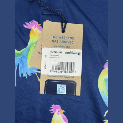 $60 Chubbies Men's The Fowl Play Performance Polo Shirt-Blue Cock-Medium-New Tag