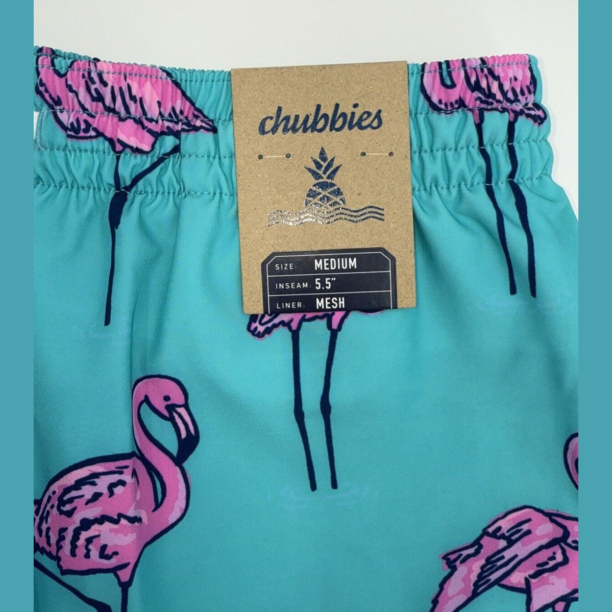 $70 Chubbies The Beach Retreat 5.5" Inseam Swim Trunks-Aqua/Pink-Medium -New Tag