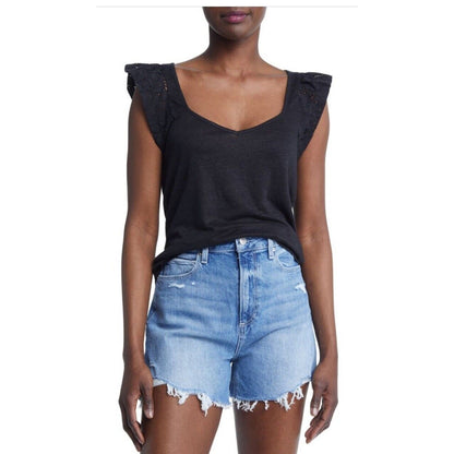 Paige Women’s Giulia Flutter Sleeve Linen T-Shirt - White- Large - New Tag $129
