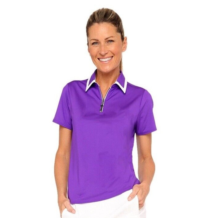 Belyn Key Women’s Birdie Cap Sleeve Golf Polo - Purple/White - Size Small