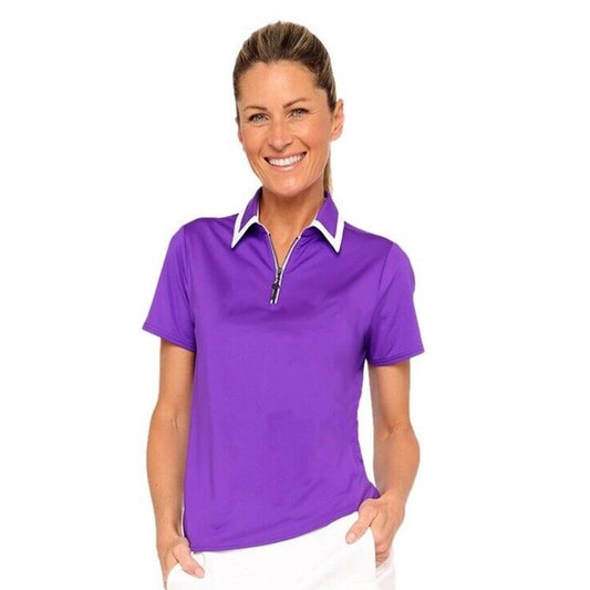 Belyn Key Women’s Birdie Cap Sleeve Golf Polo - Purple/White - Size Small