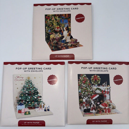Up With Paper Lot Of 3 Holiday Pop-Up Christmas Cards- Combo - ($30) Great Deal!