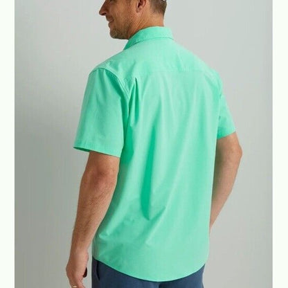 Huk Men’s Kona Solid Button up S/S Shirt- Color: Bermuda- Size: Medium- New
