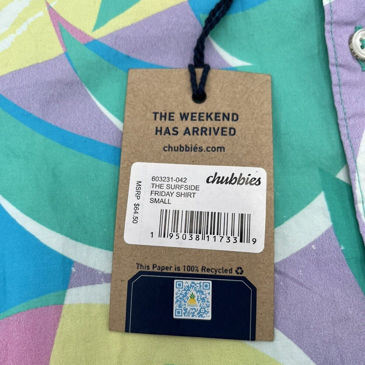 Chubbies Men’s Shirt The Surfside Friday Shirt-Multi -Small - New Tag $65