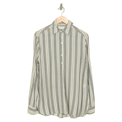 Max Studio Women’s Collard Stripes Blouse Long Sleeve-Black/White-Medium-New $98