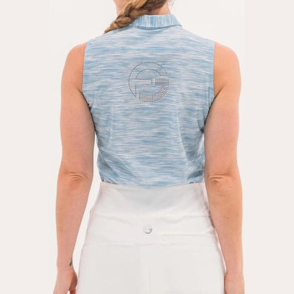 Foray Golf Women's Sleeveless Polo - Blue Melange- Large - MSRP $100