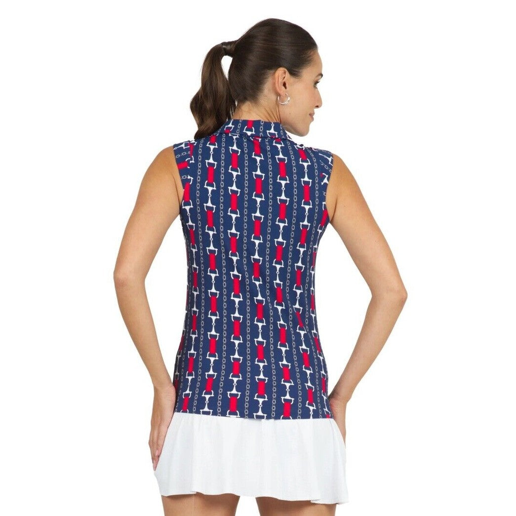 $89 IBKUL Women’s Sleeveless Zip Polo Top Shirt-Vic Navy / Red - Small-New