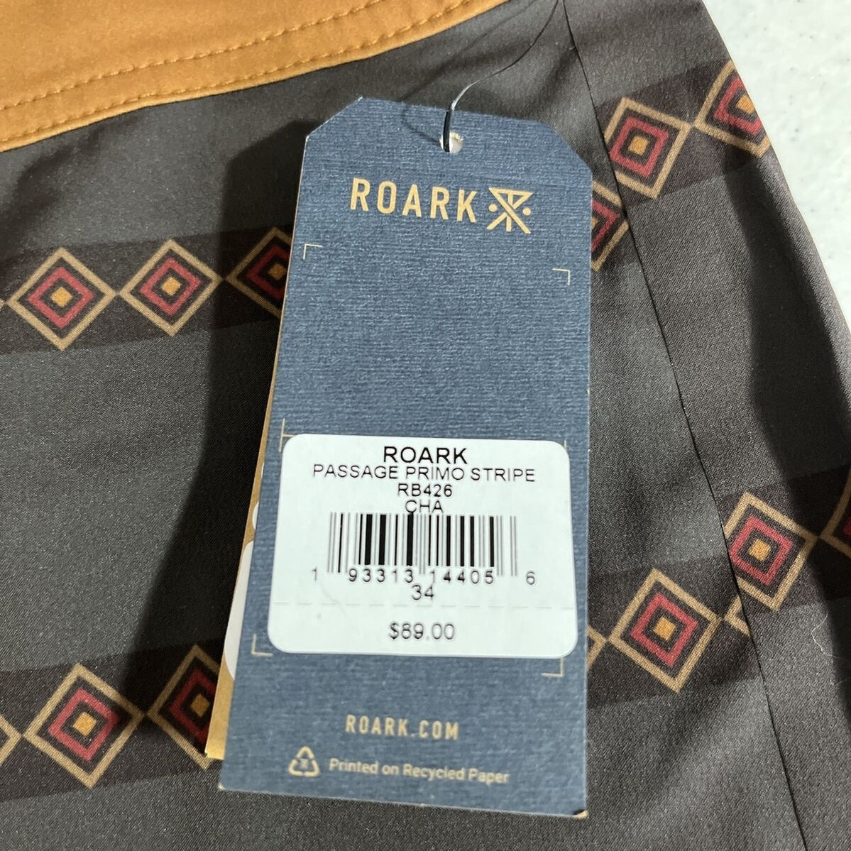 $89 Roark Men’s The Passage Primo Boardshorts Trunks Drawstring-Char Brown-34W