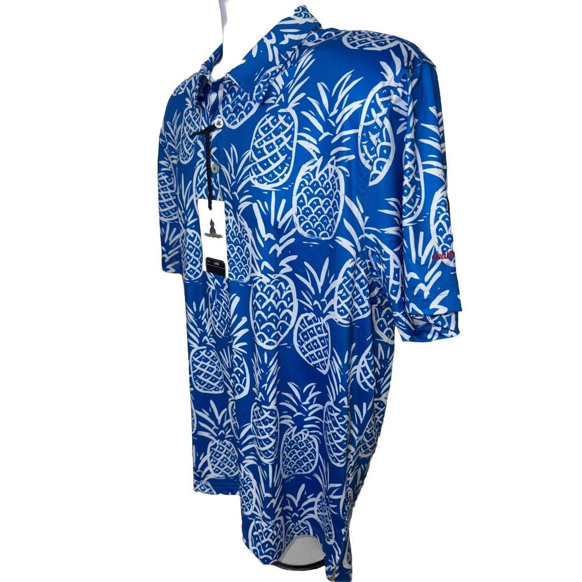 Chubbies Men's The Thigh Napple Performance Polo Shirt-Blue Pineapple-Large -New