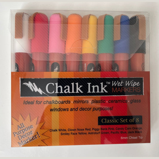 New - Chalk Ink Wet Wipe Markers Classic Set of 8 Chalkboards Mirrors Glass 6mm