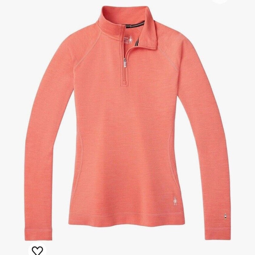 $115 Smartwool Women’s 1/4 Zip Thermal Pullover Merino Wool-Sunset Coral -XSmall