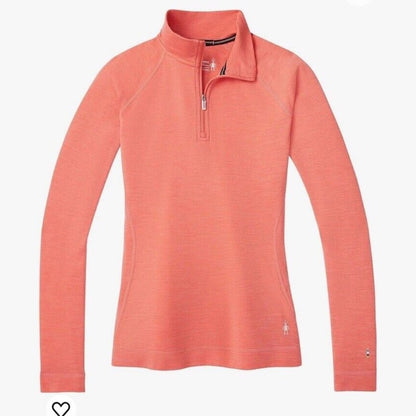 $115 Smartwool Women’s 1/4 Zip Thermal Pullover Merino Wool-Sunset Coral -XSmall