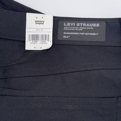 $70 Levi's Men's 511 Slim Tech Pants Stretch A92130010- Black- 36W 32L - New Tag