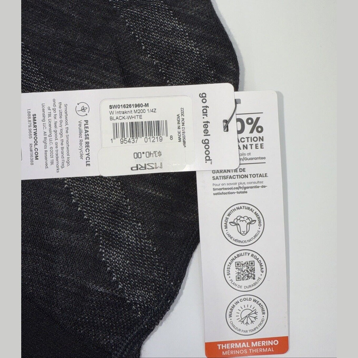 $140 Smartwool Women’s Intraknit Thermal Merino Base Layer 1/4 Zip-Black-Medium