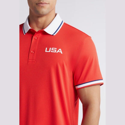 $75 J. Lindeberg Men’s Timeo Regular FIt Golf Polo -Red Flame Scarlet-Small-New