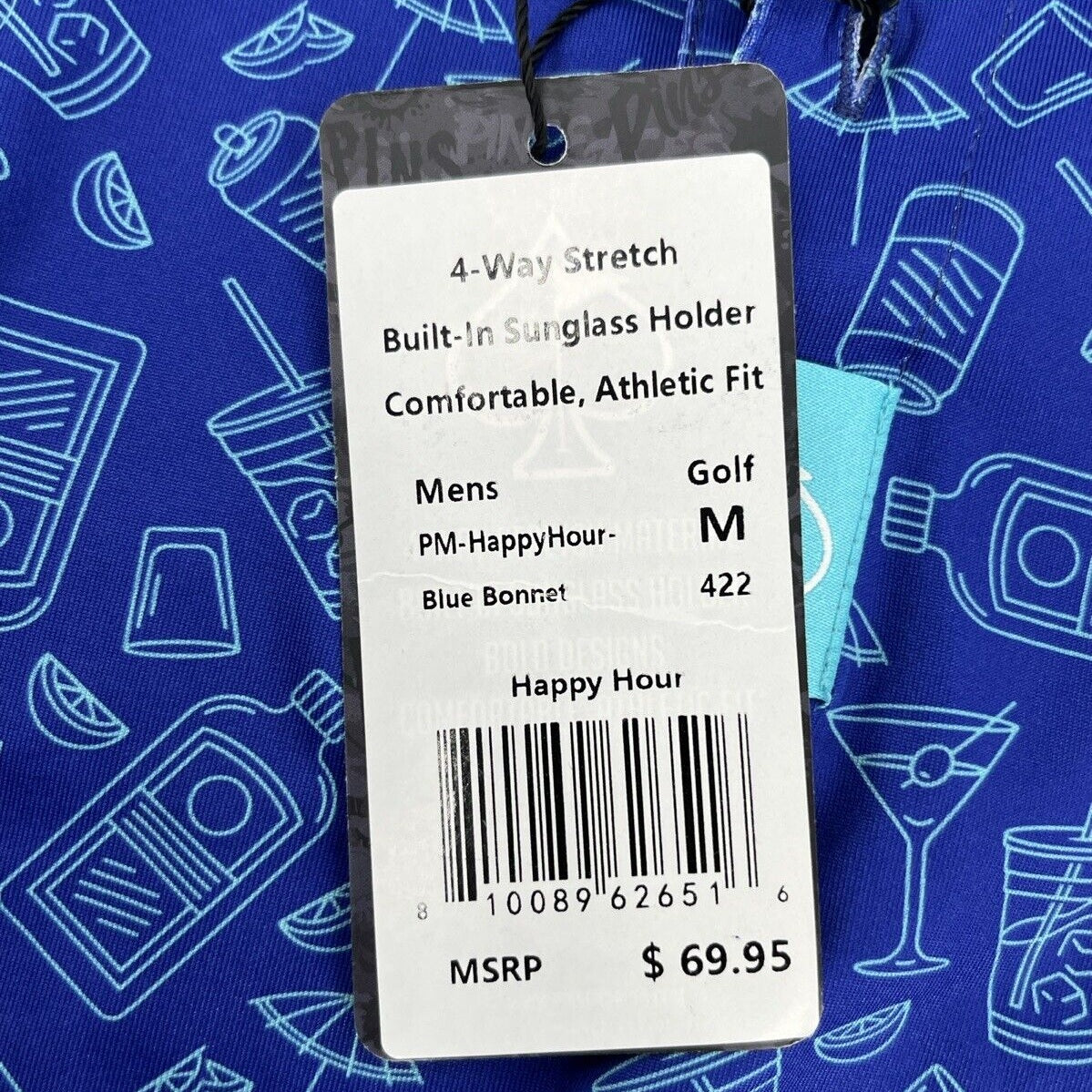 $70 Pins & Aces Men’s Happy Hour Performance Stretch Polo-Blue Bonnet-Medium-New