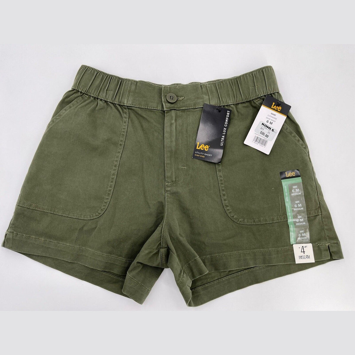 Lee Women's Ultra Lux High-Rise Pull-on Utility Shorts-Olive Night-6 Medium-New