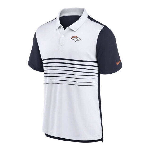 Nike Men's Dri-FIT Short Sleeve Denver Broncos Polo Shirt- White Blue- Small-New