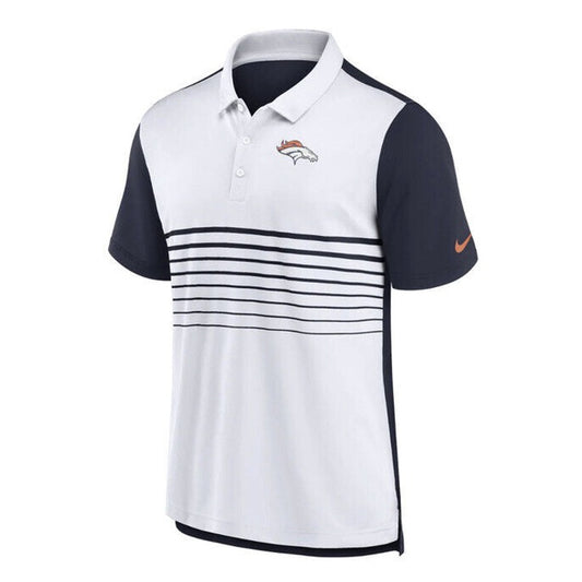 Nike Men's Dri-FIT Short Sleeve Denver Broncos Polo Shirt- White Blue- Small-New