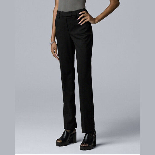 Simply Vera Wang Women’s High Rise Slim Straight Pants- Black-Size: 4 -New