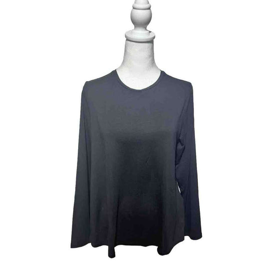 Eileen Fisher Women's Crewneck Long-Sleeve Top Relaxed Fit-Black-2XSmall-New$128