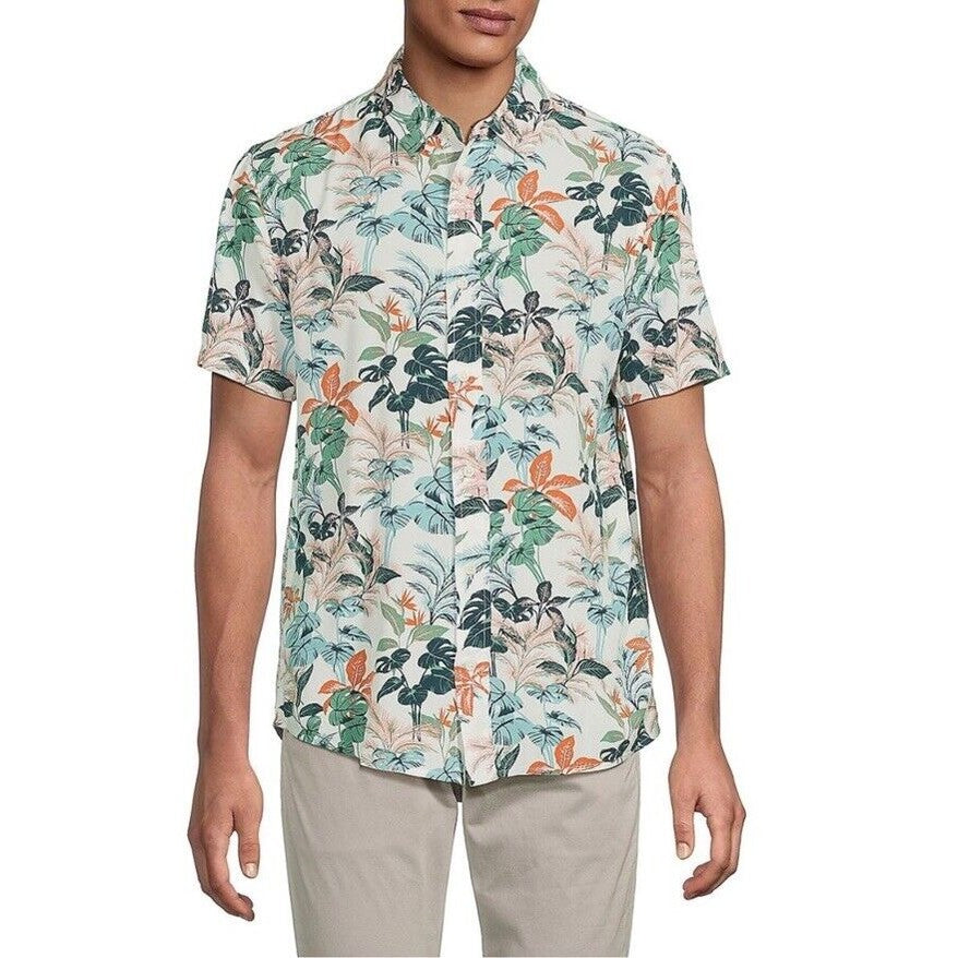 $128 Slate & Stone Tropical Floral Viscose Shirt Short Sleeve-Multicolor-Medium