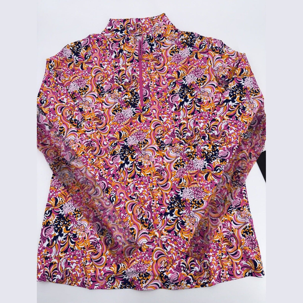 $100 Ibkul Women’s Long Sleeve Zip Mock Neck Top-Marissa-Hot Pink -Small -New