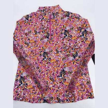 $100 Ibkul Women’s Long Sleeve Zip Mock Neck Top-Marissa-Hot Pink -Small -New