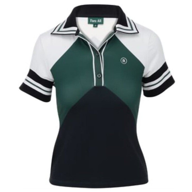 $120 Fore All Women's Betty Golf V-Neck Polo Top-Green/White/Black - Large- NEW
