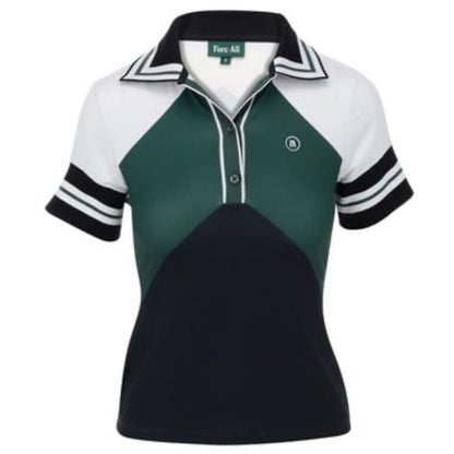 $120 Fore All Women's Betty Golf V-Neck Polo Top-Green/White/Black - Large- NEW
