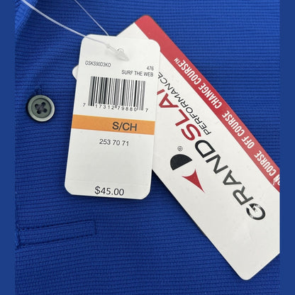 Grand Slam Off-Course Classic-Fit Solid Golf Polo -Blue Surf - Small- Tag $45
