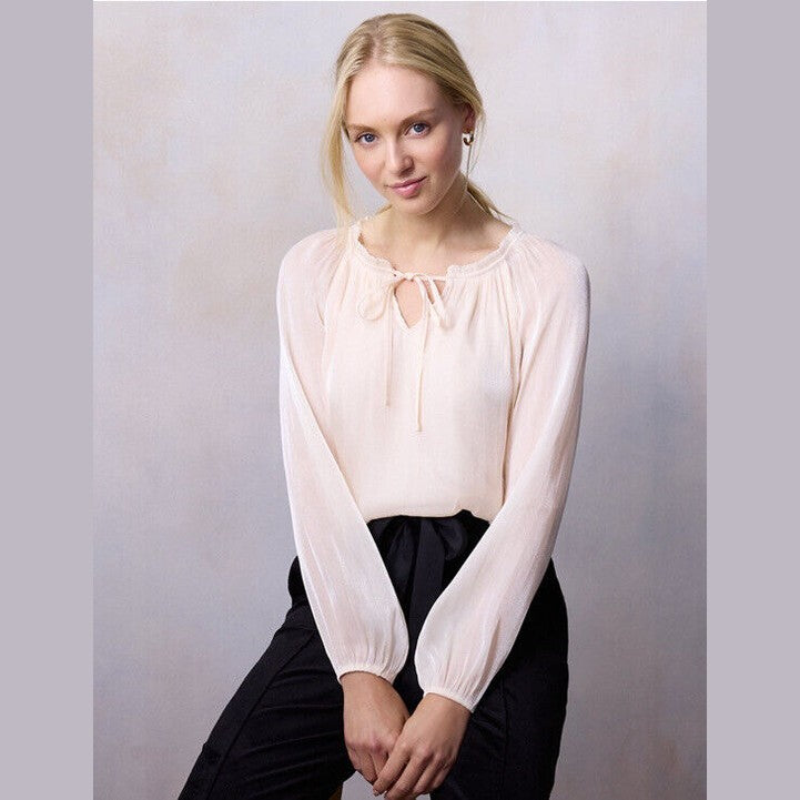 LC Lauren Conrad Tie Front Peasant Top-Cream Silk - Small - New Tag $48 Retail