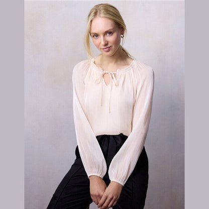 LC Lauren Conrad Tie Front Peasant Top-Cream Silk - Small - New Tag $48 Retail