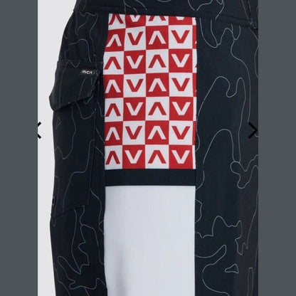 $60 RVCA Men’s Apex 2 - 18" Boardshorts Trunk - Camo Black/Red- Size: 31”- New