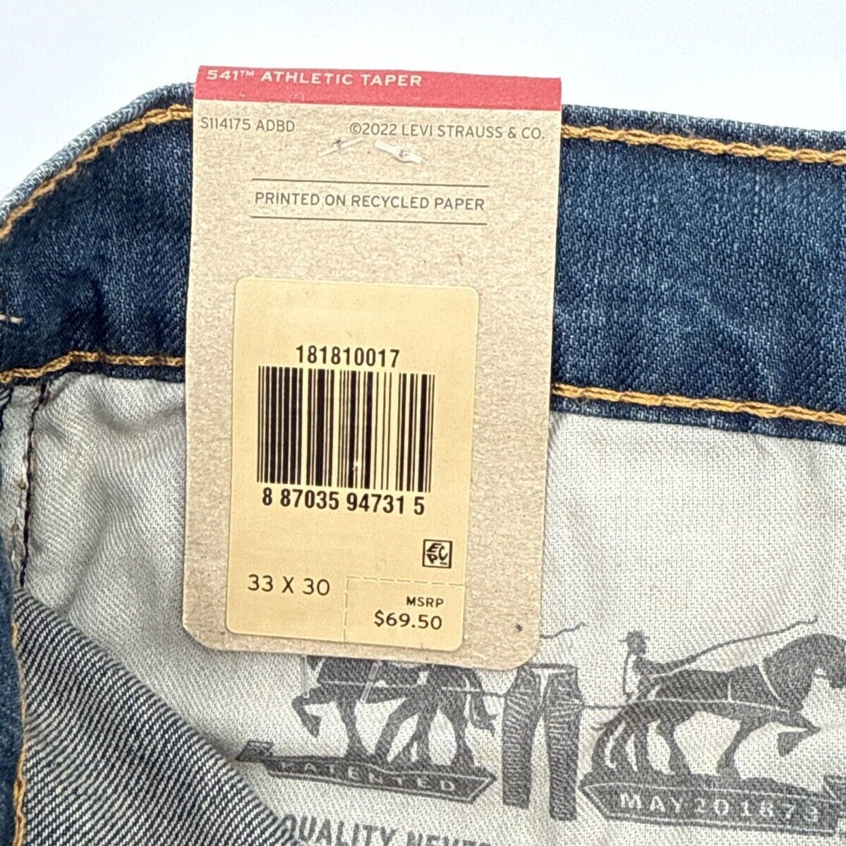 $70 Levi's Men’s 541 Athletic Taper Stretch Jeans-Midnight Rigid-33W x 30L-NEW