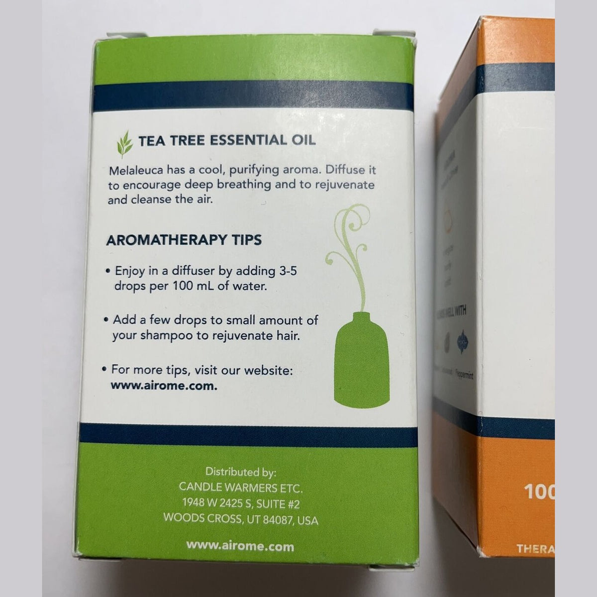 Lot Of 2 Airome 100% Pure Therapeutic Essential Oil - 1 Tea Tree 1 Orange 15ml