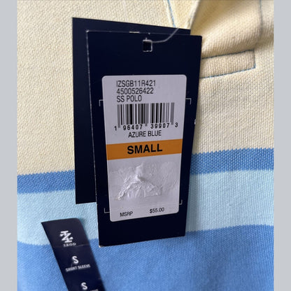 IZOD Men's Advantage Performance Short Sleeve Stripe Polo- Blue/Yellow-Small-New