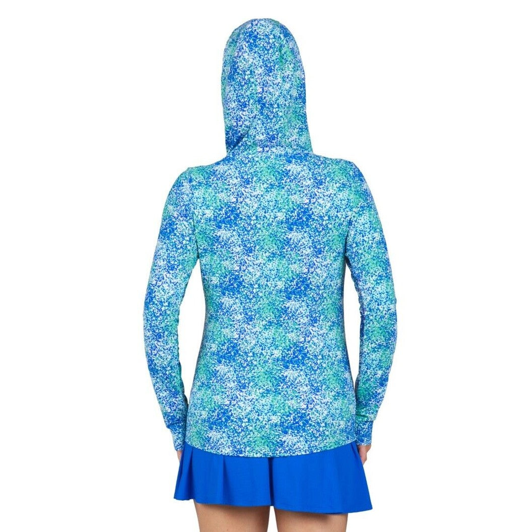 $110 IBKUL Women’s Long Sleeve Hoody -Sray Paint Blue/Green-XSmall-New