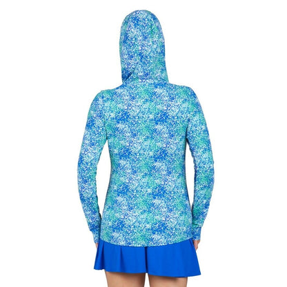 $110 IBKUL Women’s Long Sleeve Hoody -Sray Paint Blue/Green-XSmall-New