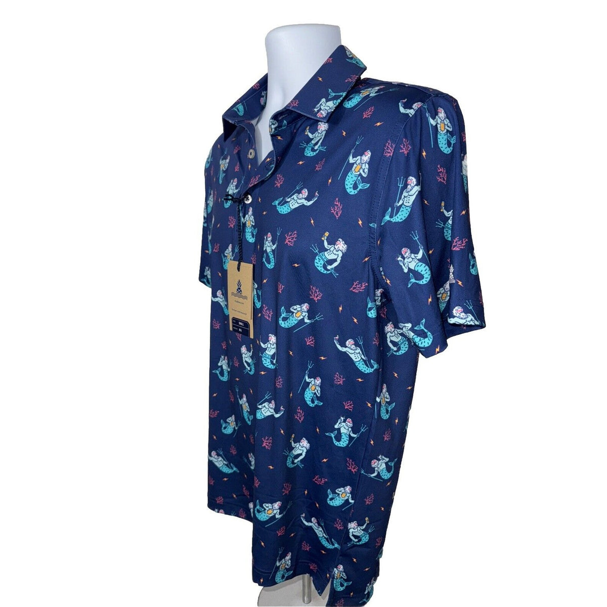 $60 Chubbies Men's The Triton Sea Performance Polo Shirt-Blue-Small-New Tag