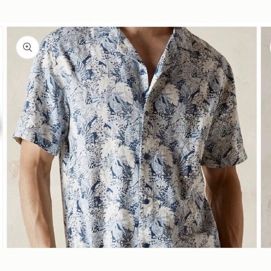 $85 Jeremiah Men’s Linen Viscose Blend Short Sleeve Button Shirt-Blue-Medium-New