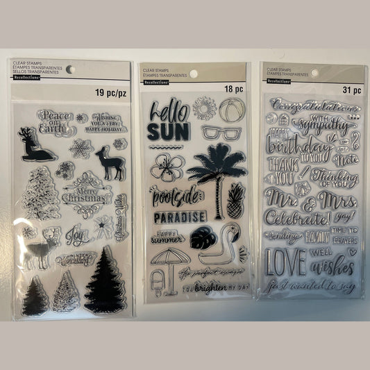 Lot Of 3 Recollections Poly Clear Photopolymer Stamps - Combo Lot