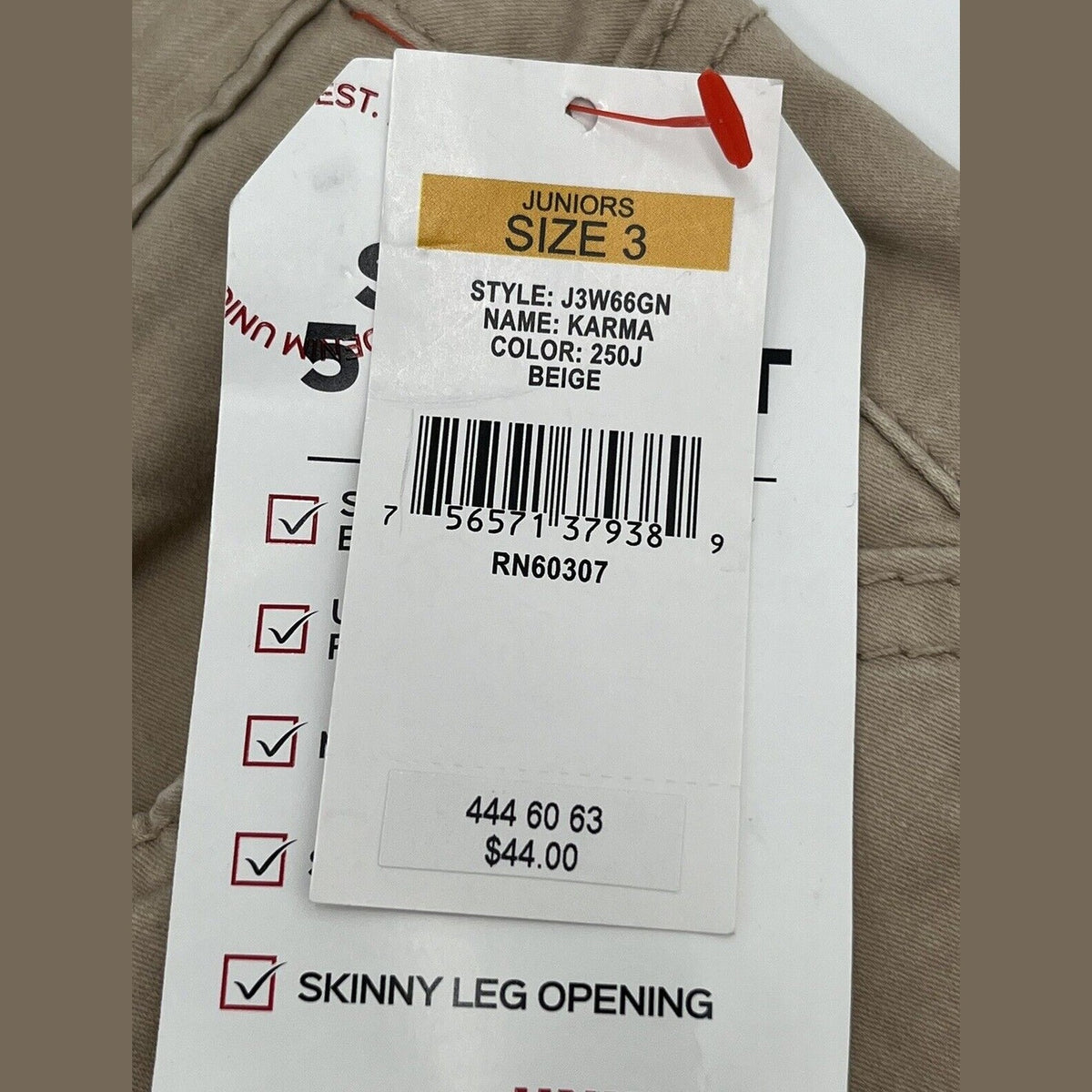 UNIONBAY Juniors' Karma Stretchy High Waisted Skinny Pants-Beige-Size: 3/27W-New