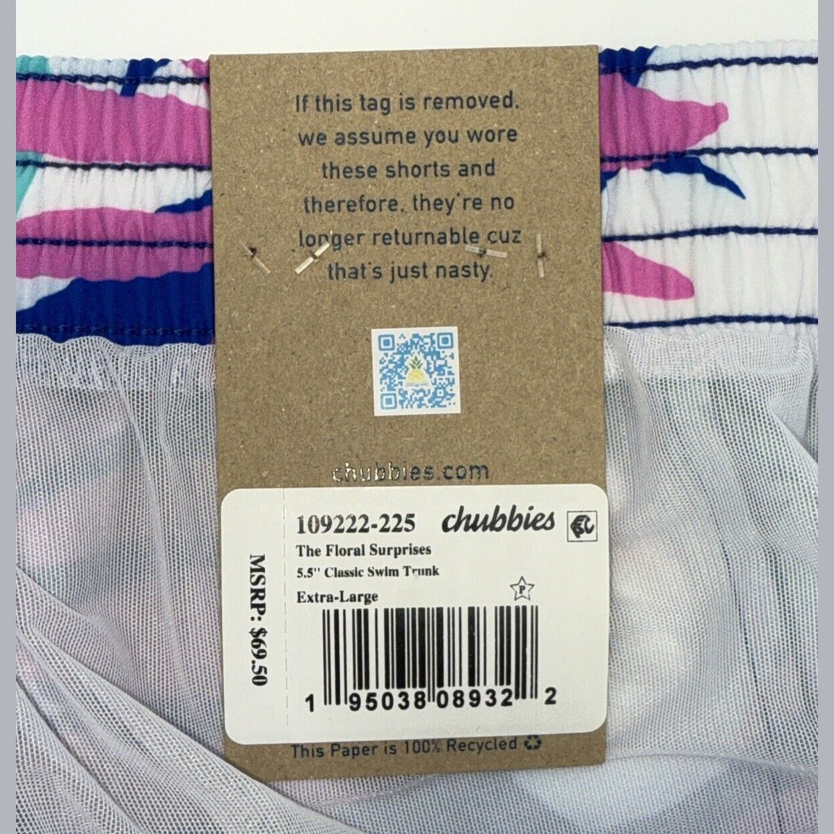 $70 Chubbies The Floral Surprise 5.5" Inseam Swim Trunks- Multi- XLarge -New Tag