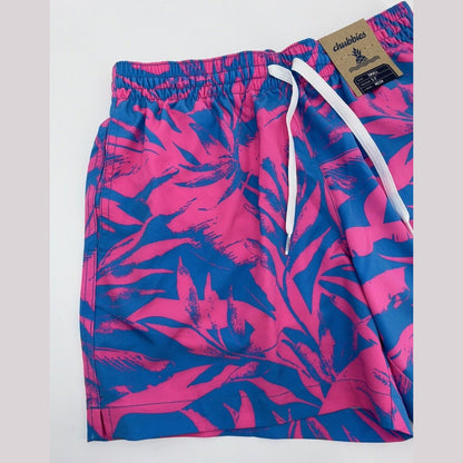 $70 Chubbies The Palm Springers 5.5" Inseam Swim Trunks-Pink/Blue-Small-New Tag
